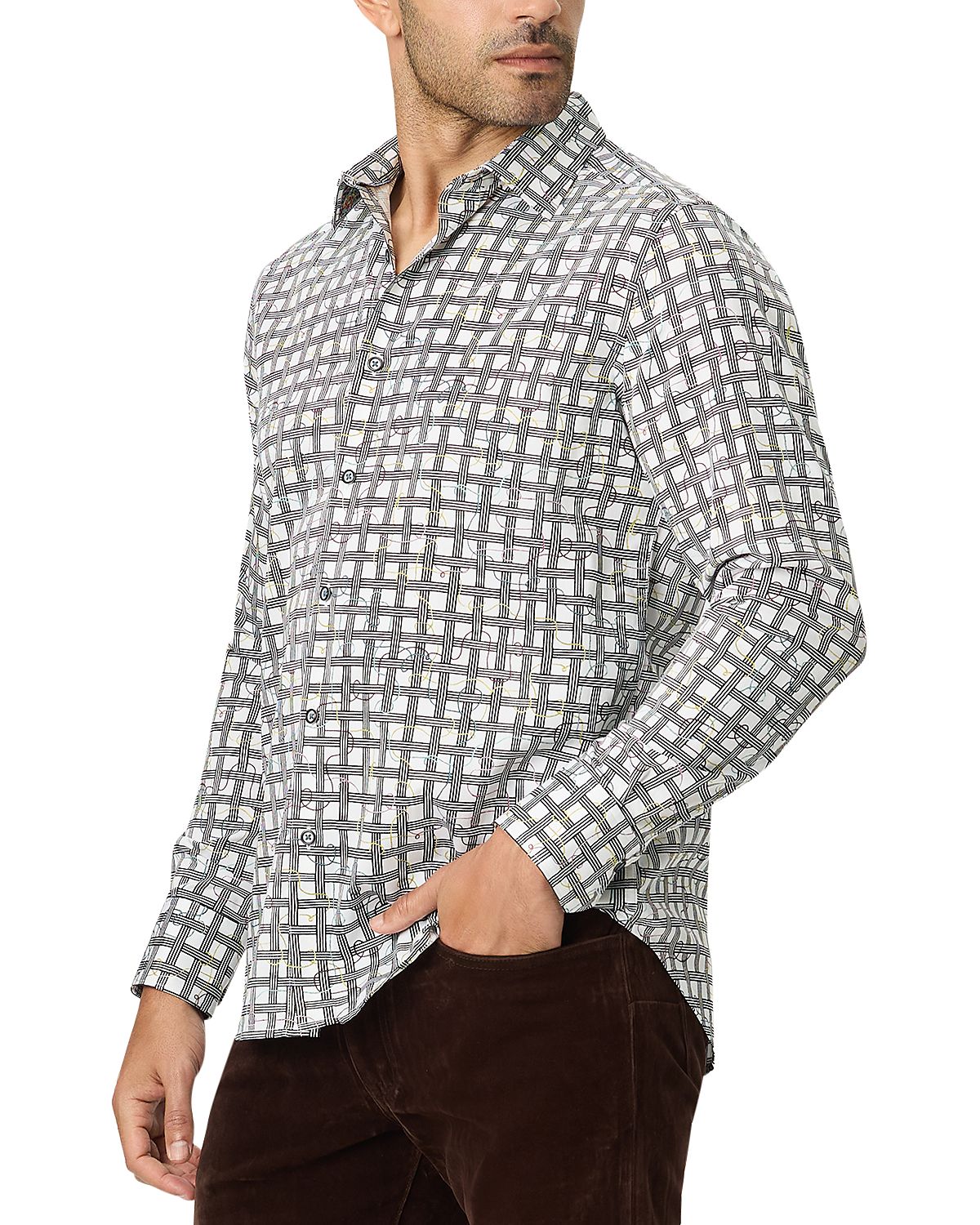 Robert Graham Sanger Slim Fit Cotton Blend Check Woven Shirt