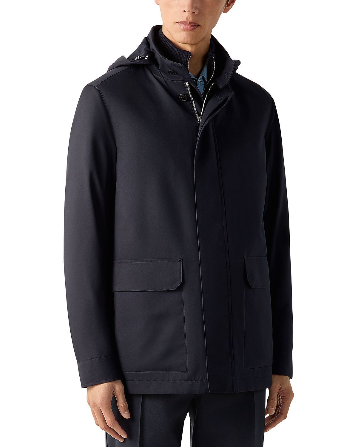 Zegna Microfiber Motorin Detachable Hood Car Coat