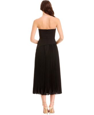 Kacey Strapless Peplum Pleated Midi Dress