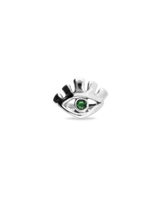 Sterling Silver Plated Eye-Shaped Ring with Green Faceted Crystal