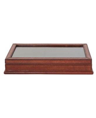  Handmade Leather and Wood Decorative Display Box with Glass Lid