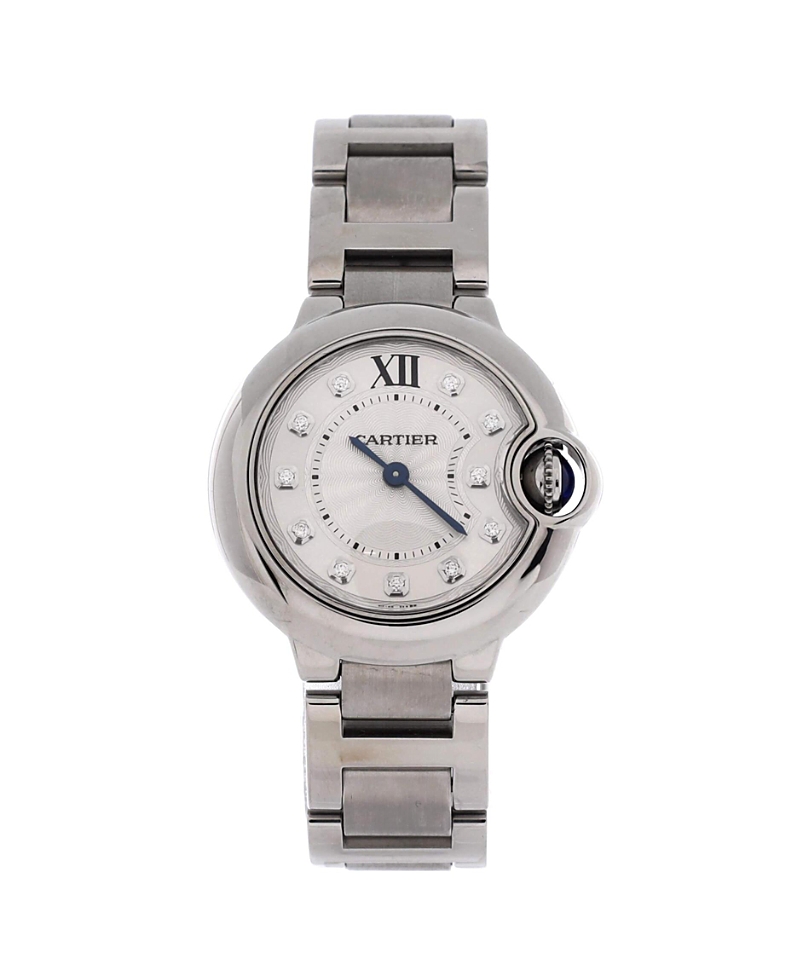 Pre-owned Pre-owned Cartier Cartier Ballon Bleu De Cartier Quartz Watch In Stainless Steel With Diamond Markers 28mm In Dial Color: Natural