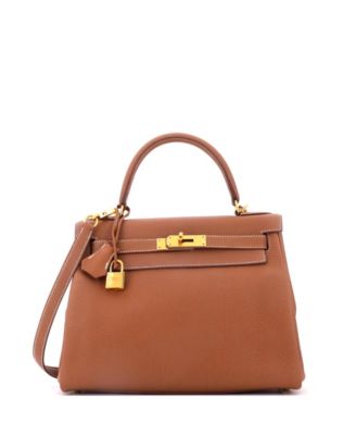 Kelly 28 Handbag Brown Togo with Gold Hardware