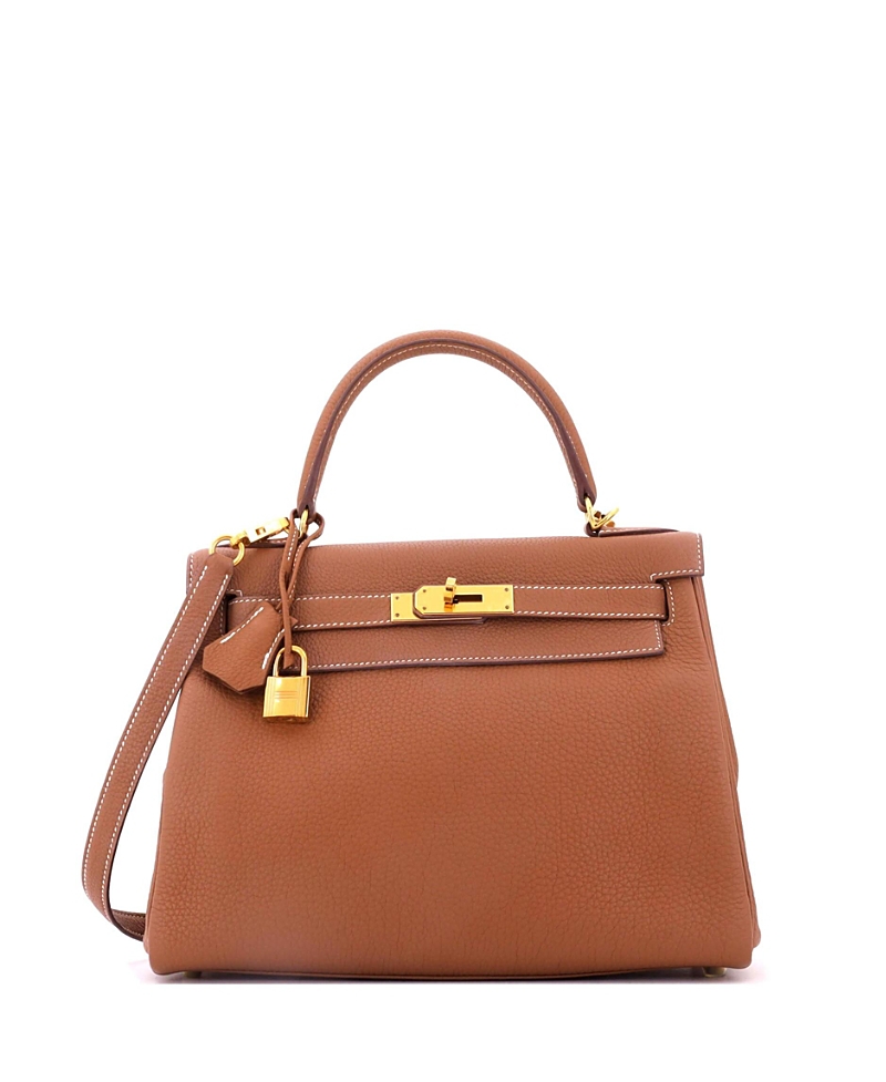 Pre-Owned HERMES Kelly 28 Handbag Brown Togo with Gold Hardware