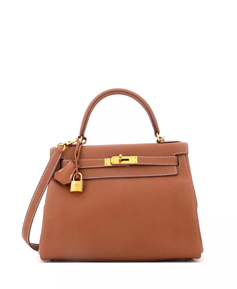 Pre-Owned HERMES Kelly 28 Handbag Brown Togo with Gold Hardware
