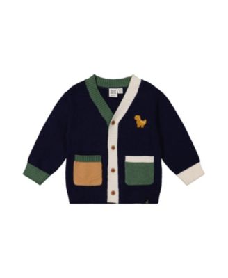 Boys' Dino Embroidered Colorblock Pocket Knit Cardigan - Little Kid