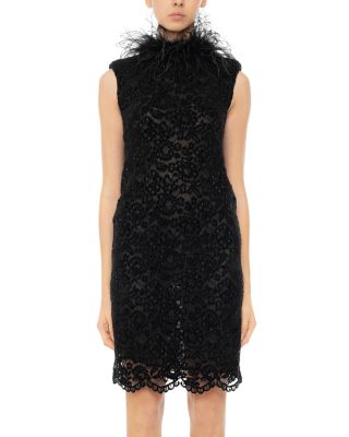 Feather Trim Lace Cocktail Dress