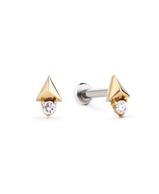  Solid Yellow Gold Lab-Grown Diamond Pyramid Flatback Studs