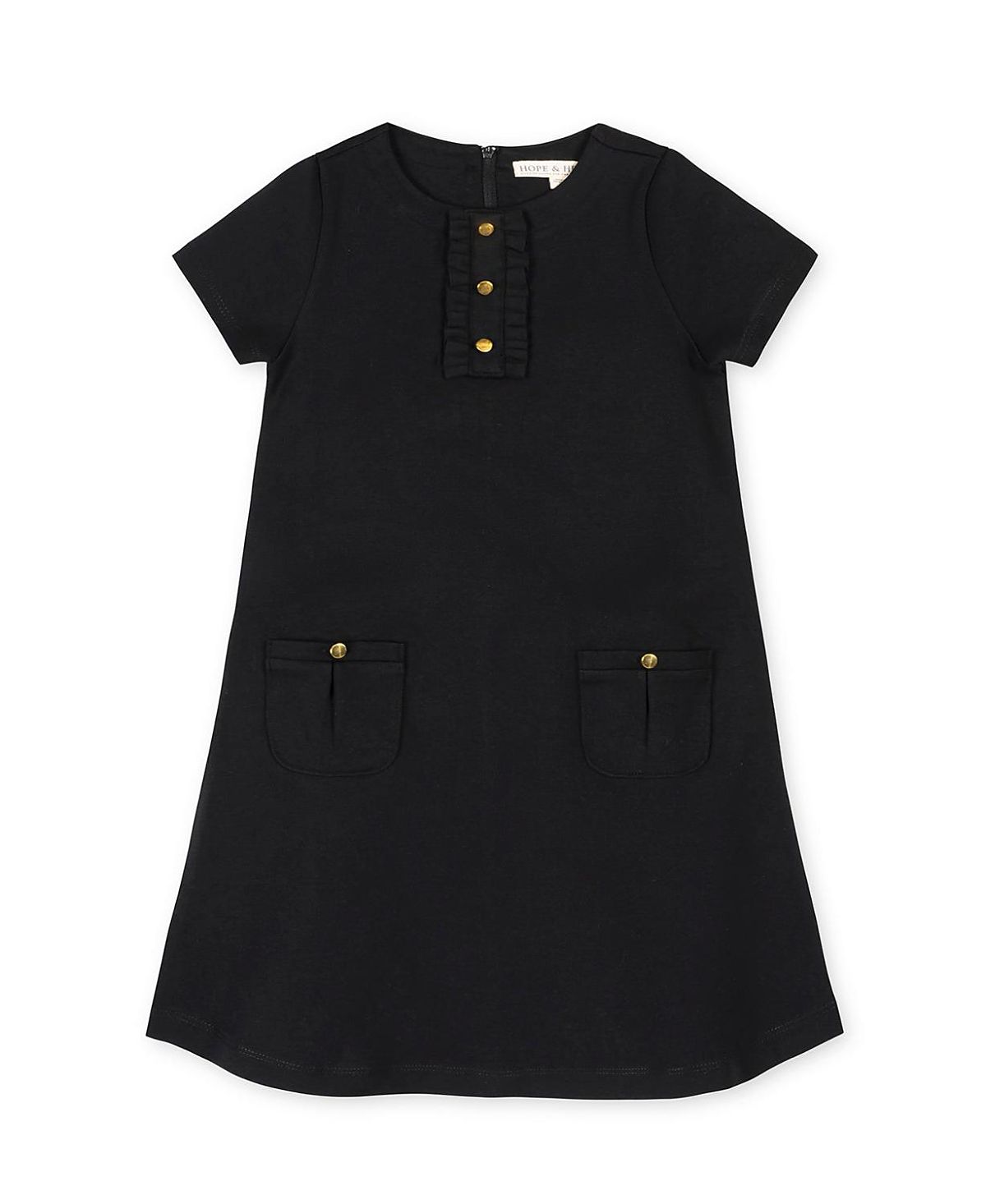 Hope & Henry Girls' Ponte A-Line Ruffle Placket Dress - Little Kid, Big Kid