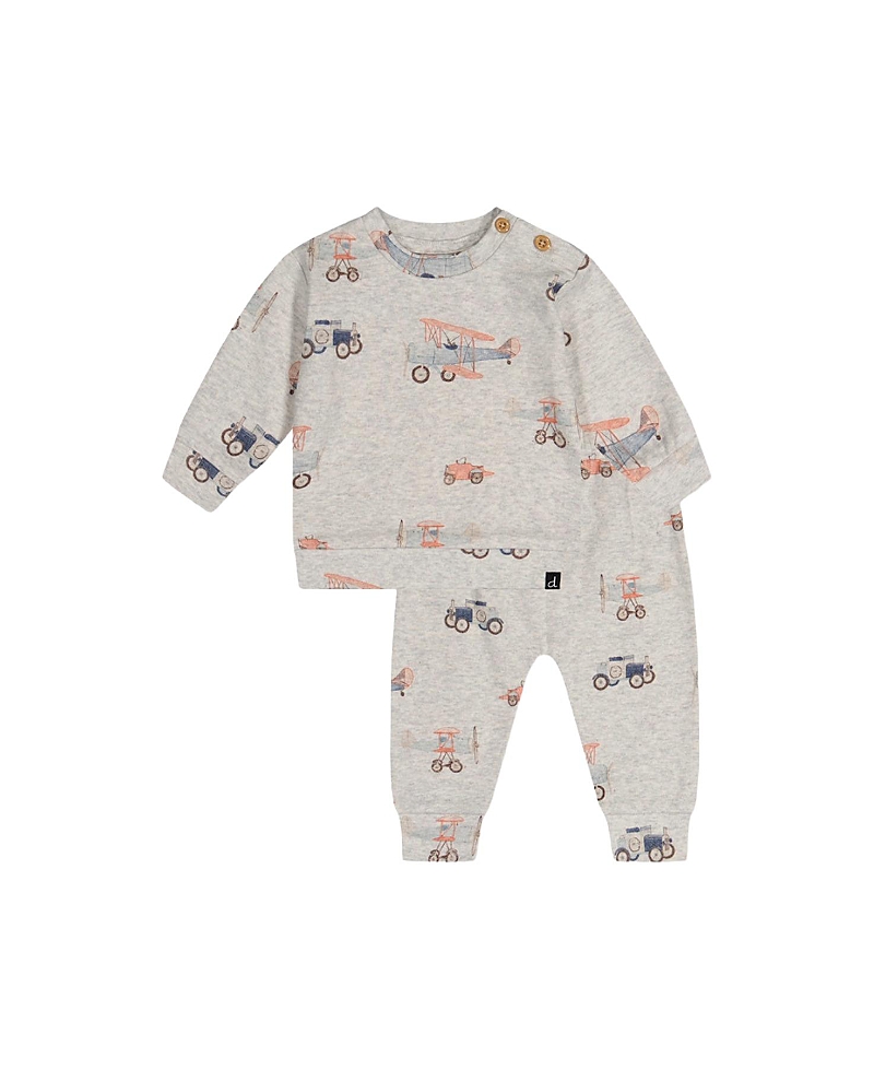 Deux Par Deux Boys' Organic Cotton Printed Airplanes Pants And Top Set - Baby In Gray