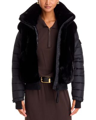 Faux Fur Mixed Media Bomber Jacket - Exclusive