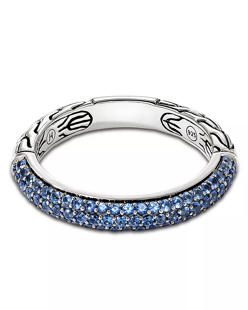 John Hardy Sterling Silver Jh Essentials Blue Sapphire Pave Band