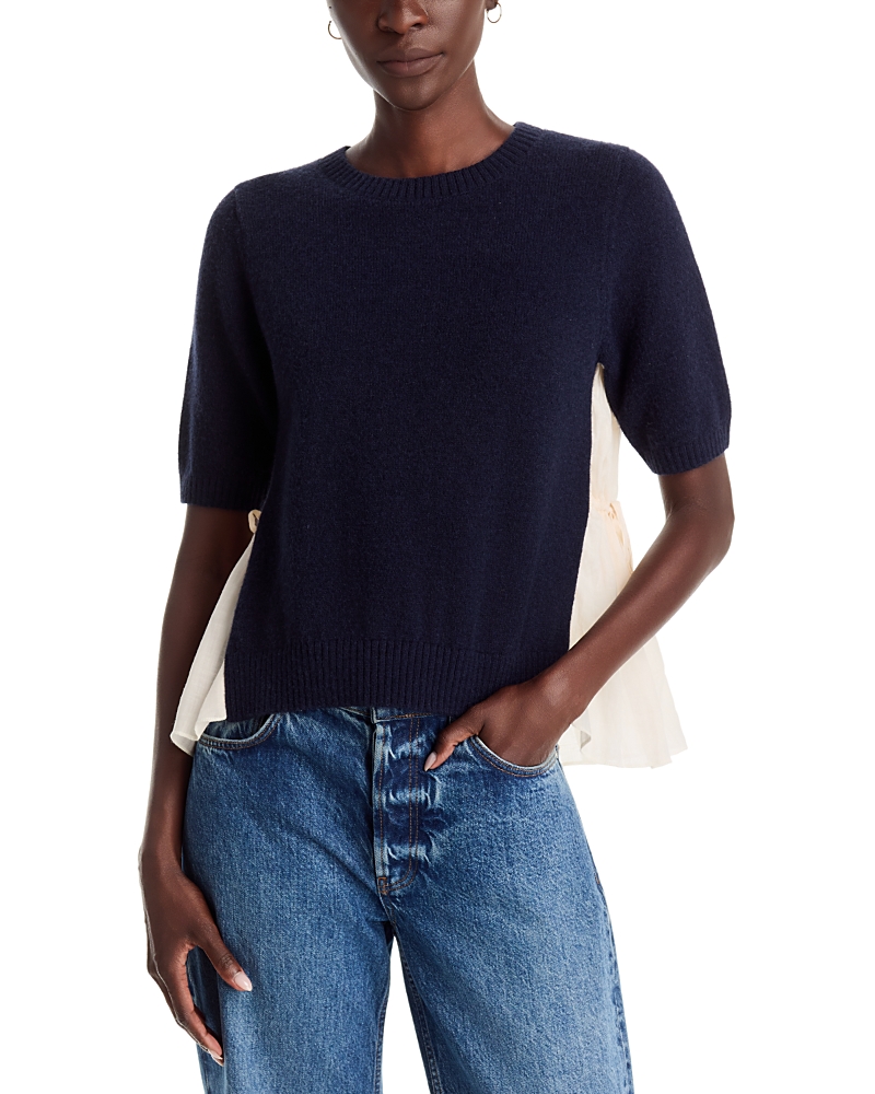 a. ren Liora Mixed Media Short Sleeve Top