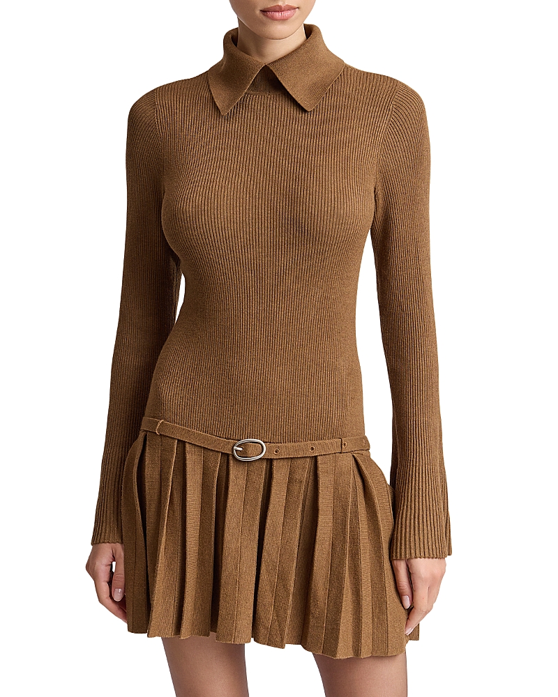 Avec Les Filles Belted Drop Waist Pleated Sweater Dress