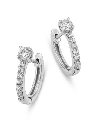 Diamond Huggie Hoop Earrings in 14K White Gold, 0.50 tcw
