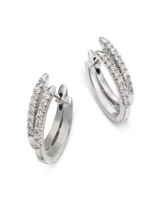 Diamond Double Row Huggie Hoop Earrings in 14K White Gold, 0.33 tcw