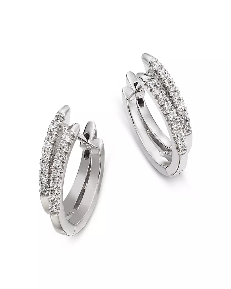Bloomingdale's Fine Collection Diamond Double Row Huggie Hoop Earrings in 14K White Gold, 0.33 tcw