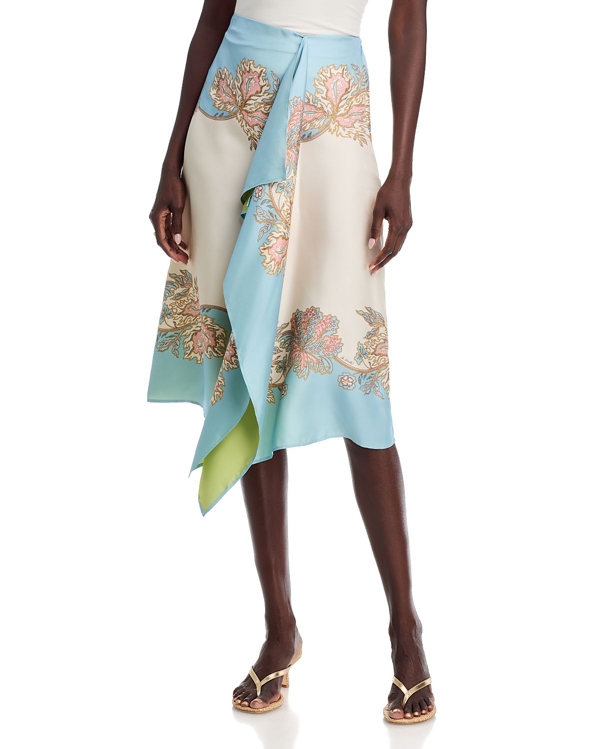 La DoubleJ Silk Drape Front Scarf Skirt