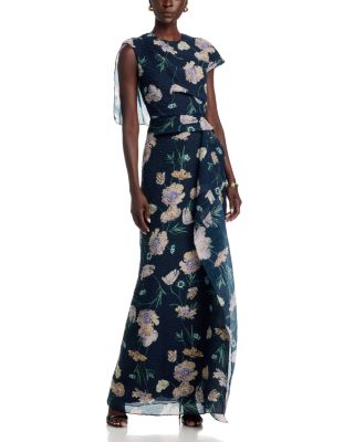 Asymmetric Floral Organza Cloque Gown