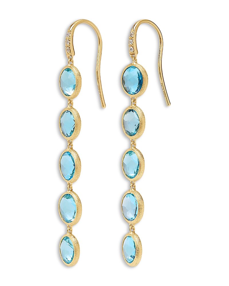 Marco Bicego 18K Yellow Gold Jaipur Color Blue Topaz & Diamond Dangle Drop Earrings