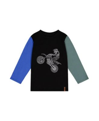 Boys' Long Sleeve Motorcycle Crew Neck Cotton T-Shirt - Little Kid, Big Kid