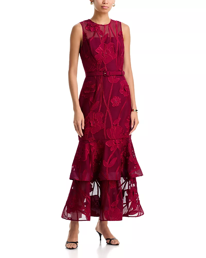 Milly Anna Grand Fleur Embroidered Tiered Dress