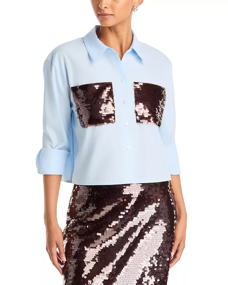 Tanya Taylor Largaux Sequin Pocket Cotton Oxford Shirt