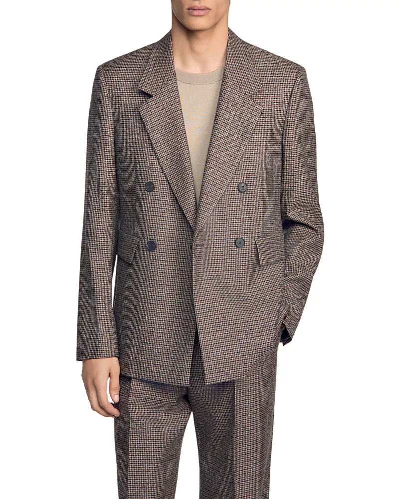 Sandro Pied De Poule Classic Fit Wool Houndstooth Jacket