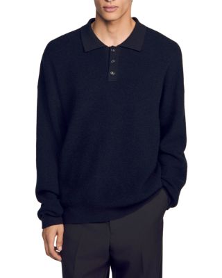 Sandro Ribbed Alpaca Blend Polo Shirt