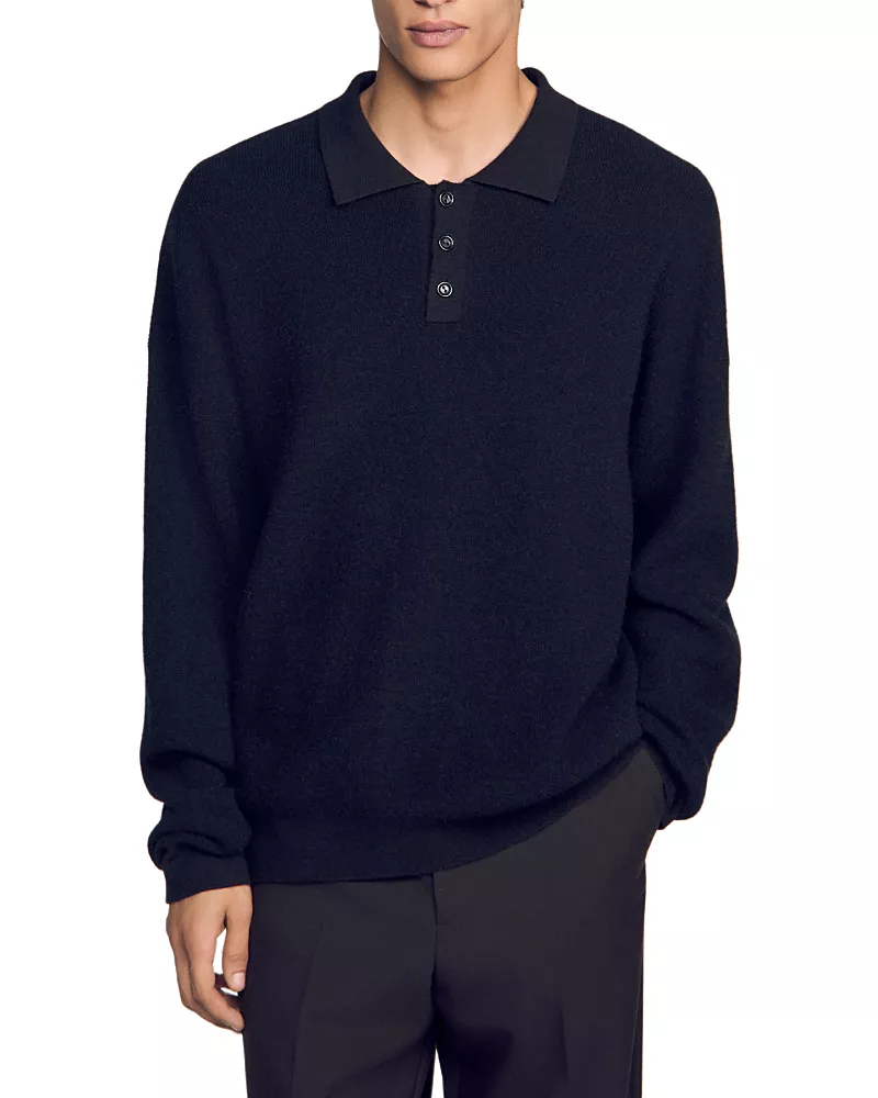 Sandro Ribbed Alpaca Blend Polo Shirt