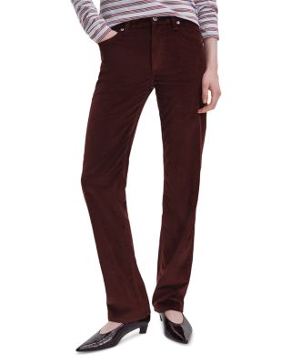 Harlow Corduroy High Rise Slim Straight Jeans in Dark Burgundy