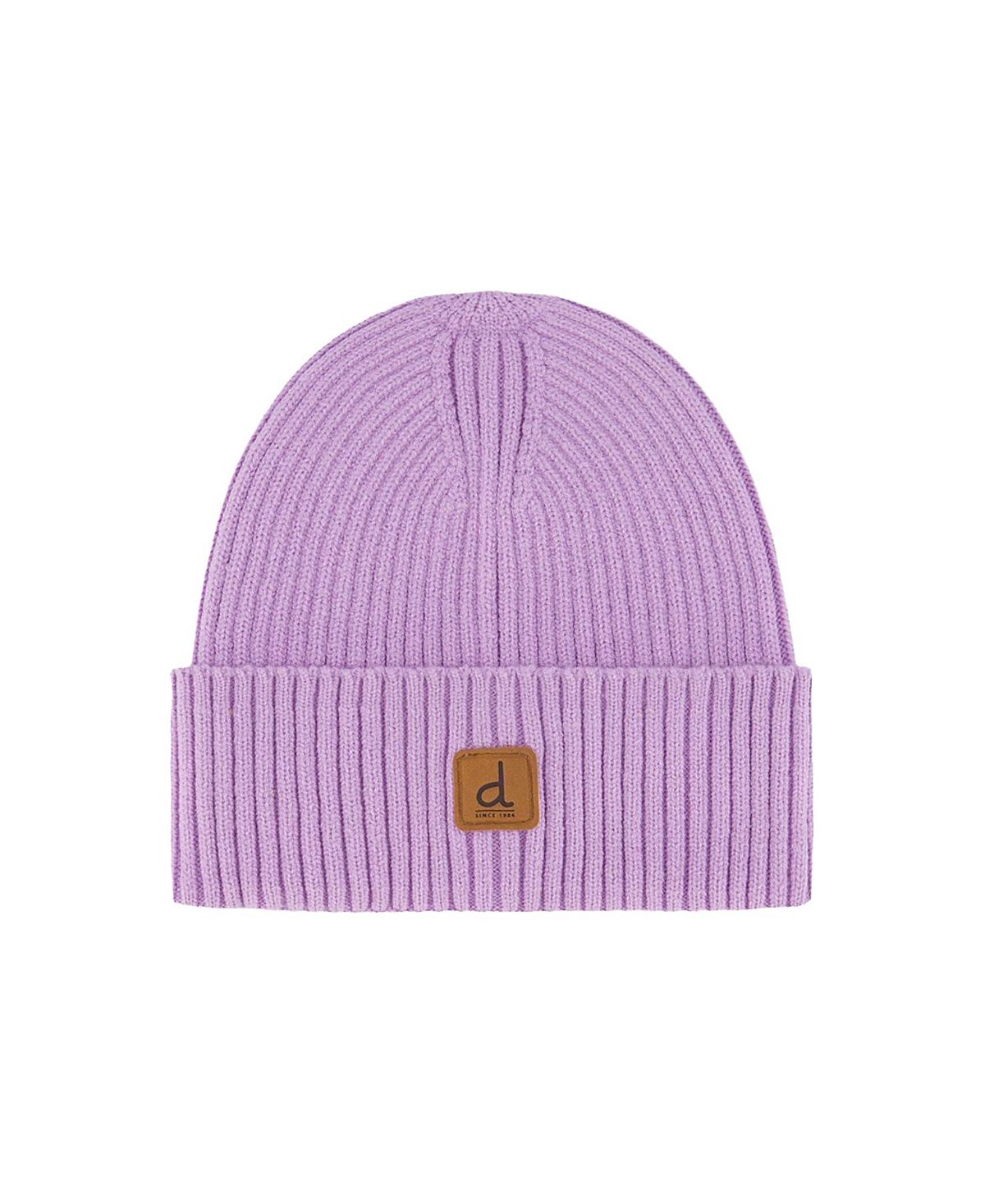 Deux par Deux Girls' Ribbed Knit Folded Cuff Logo Patch Hat - Little Kid, Big Kid
