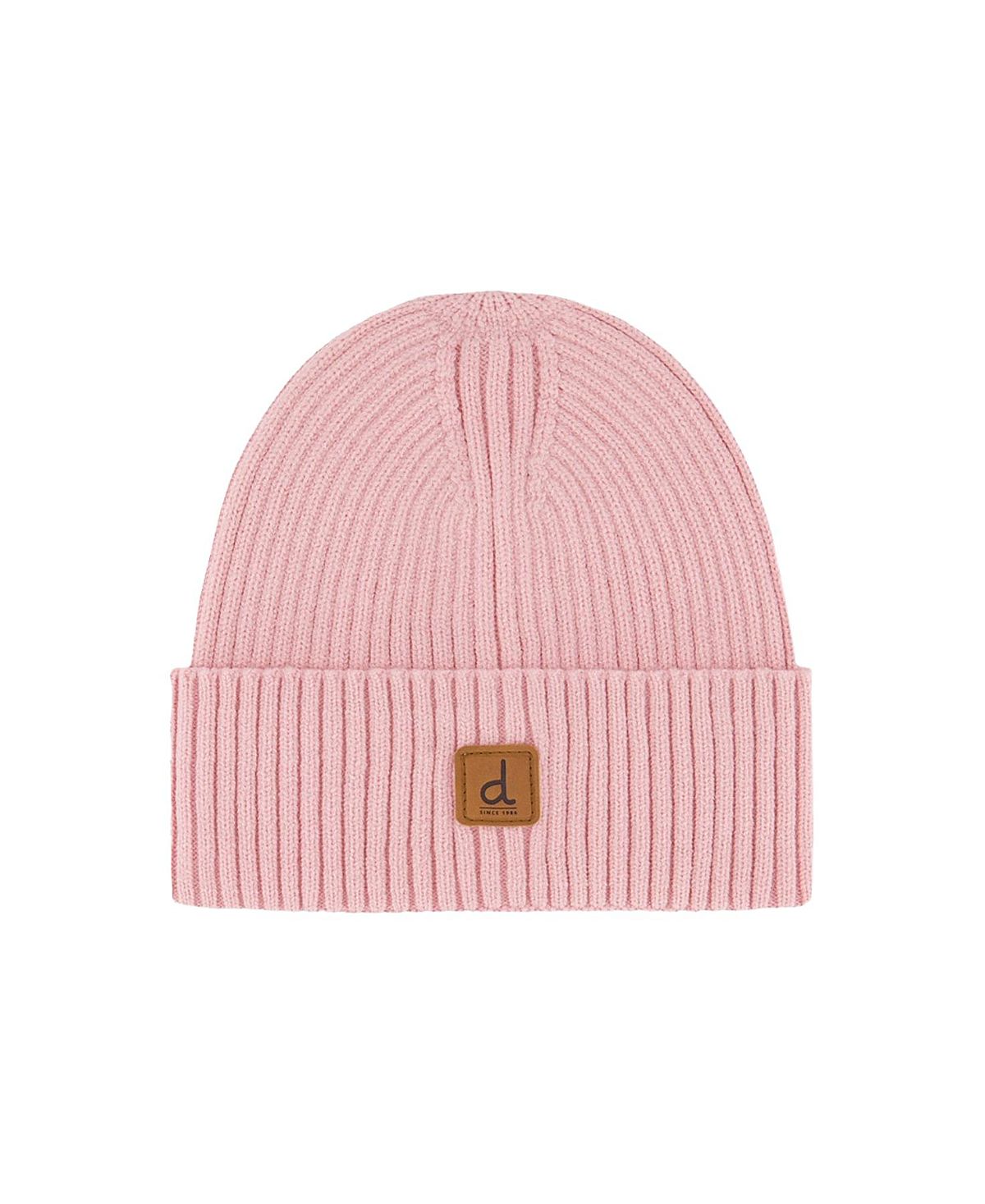 Deux par Deux Girls' Ribbed Knit Folded Cuff Logo Patch Hat - Little Kid, Big Kid