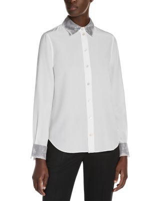 Lace Print Button Front Silk Shirt