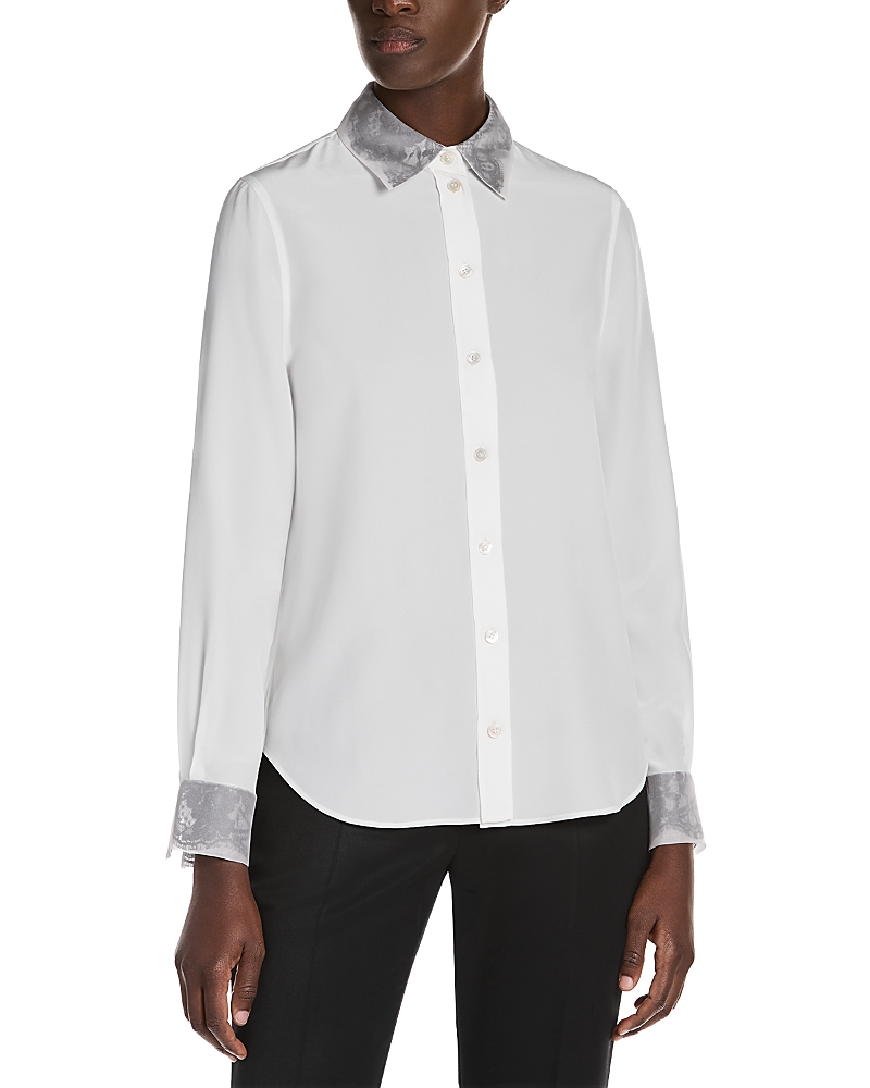 McQueen Lace Print Button Front Silk Shirt