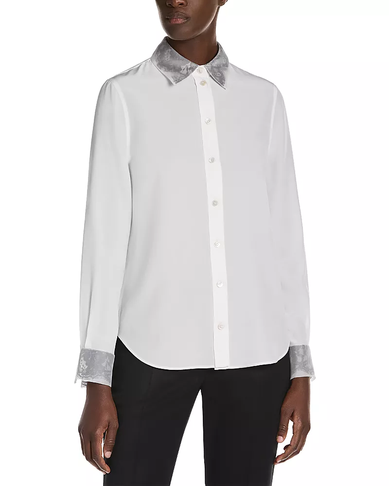 McQueen Lace Print Button Front Silk Shirt