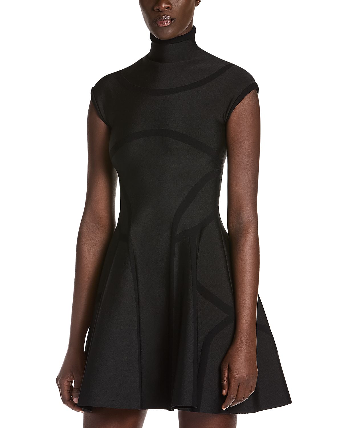 McQueen Jacquard Line Flared Mini Dress