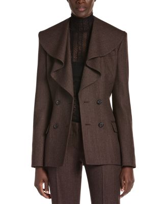 Wool Pinstripe Waterfall Collar Jacket