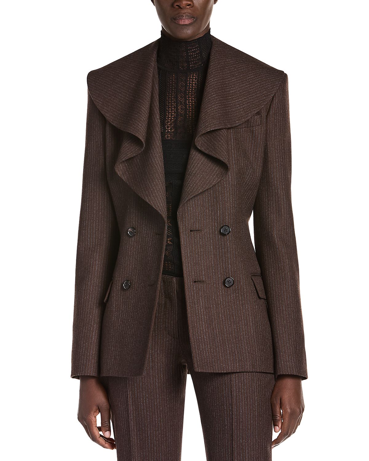 McQueen Wool Pinstripe Waterfall Collar Jacket