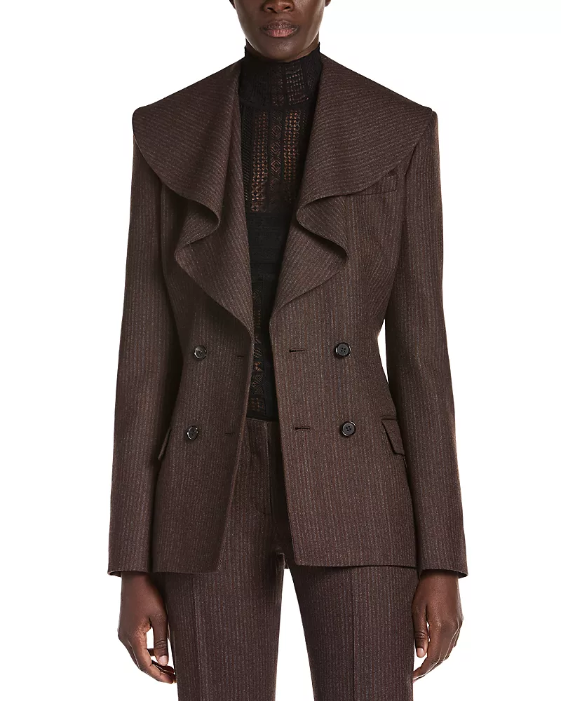 McQueen Wool Pinstripe Waterfall Collar Jacket