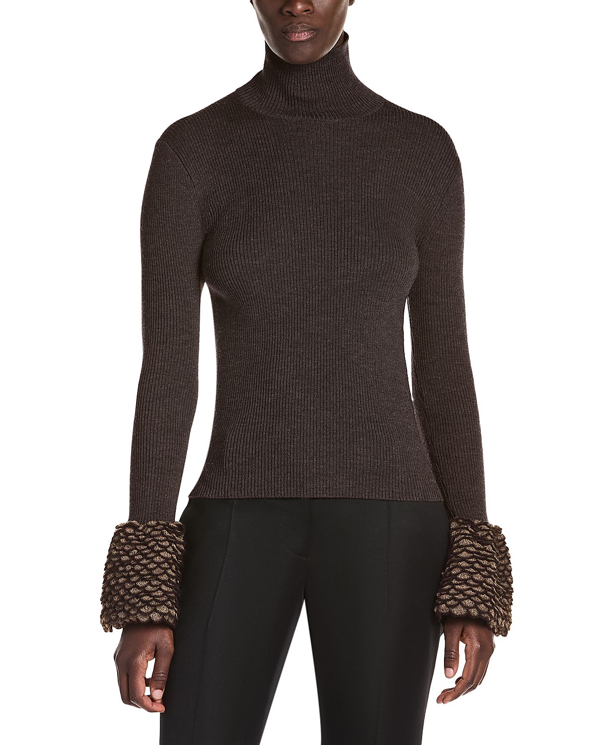 McQueen Wool Feathered Cuff Turtleneck Sweater