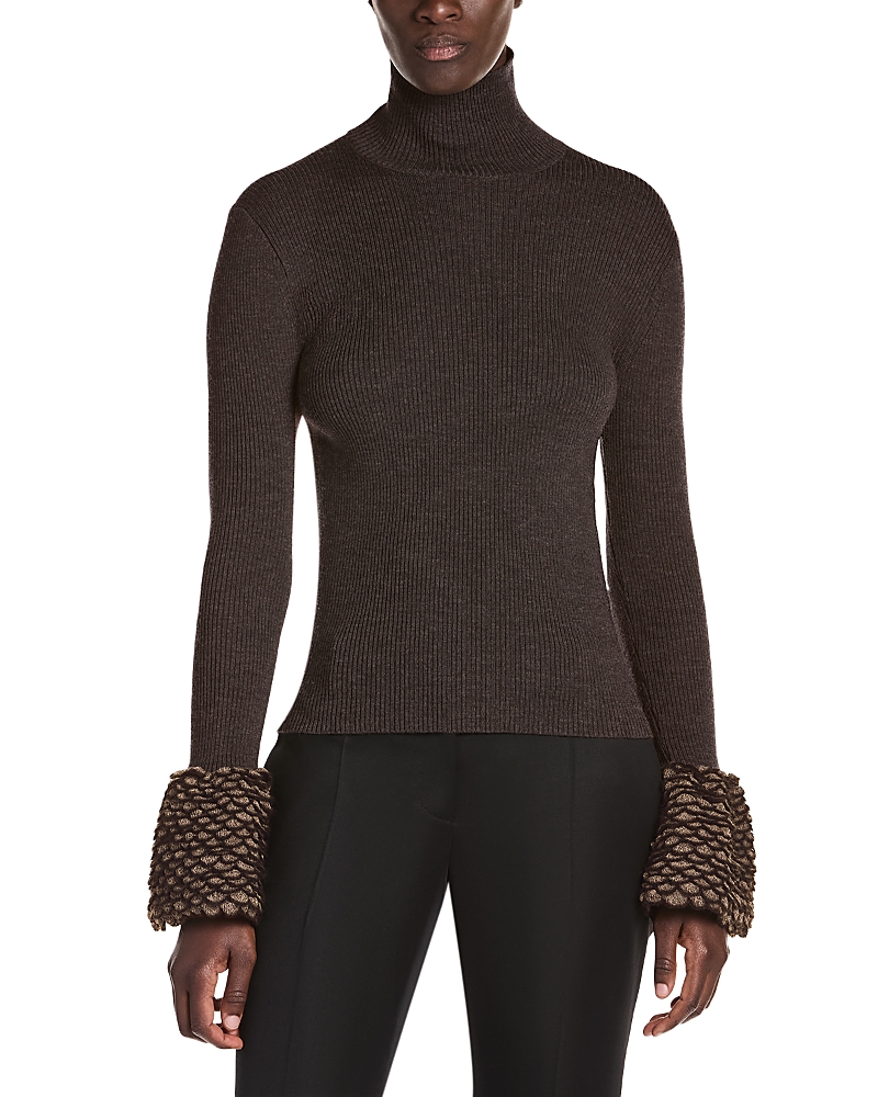 McQueen Wool Feathered Cuff Turtleneck Sweater