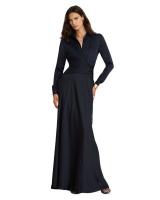 Pleated Button Up Charmeuse Gown