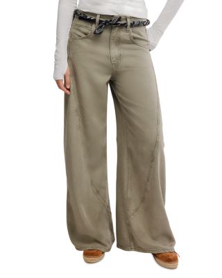 Haven Mid Rise Baggy Wide Leg Jeans in Seagrass