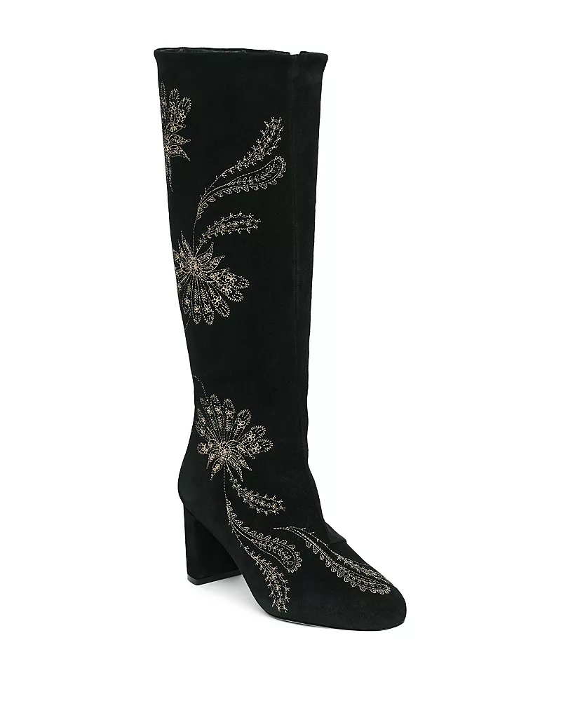 Cinq a Sept Women's Dani Embroidered Suede Knee High Boots