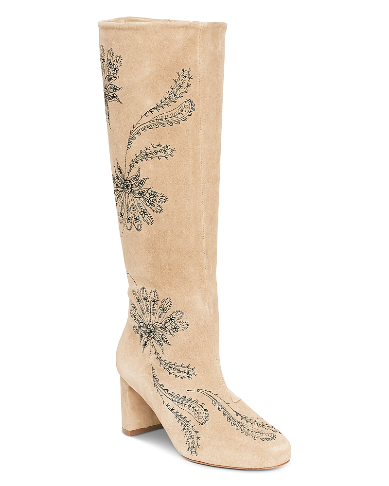 Cinq A Sept Women's Dani Embroidered Suede Knee High Boots