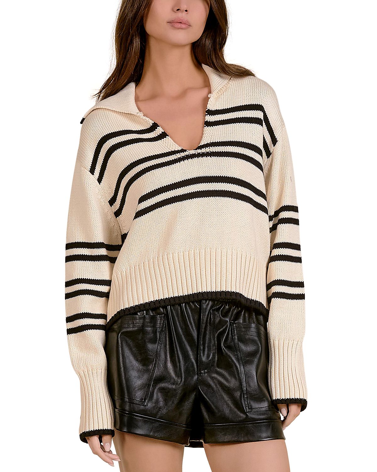 Elan Cotton Collared V Neck Sweater