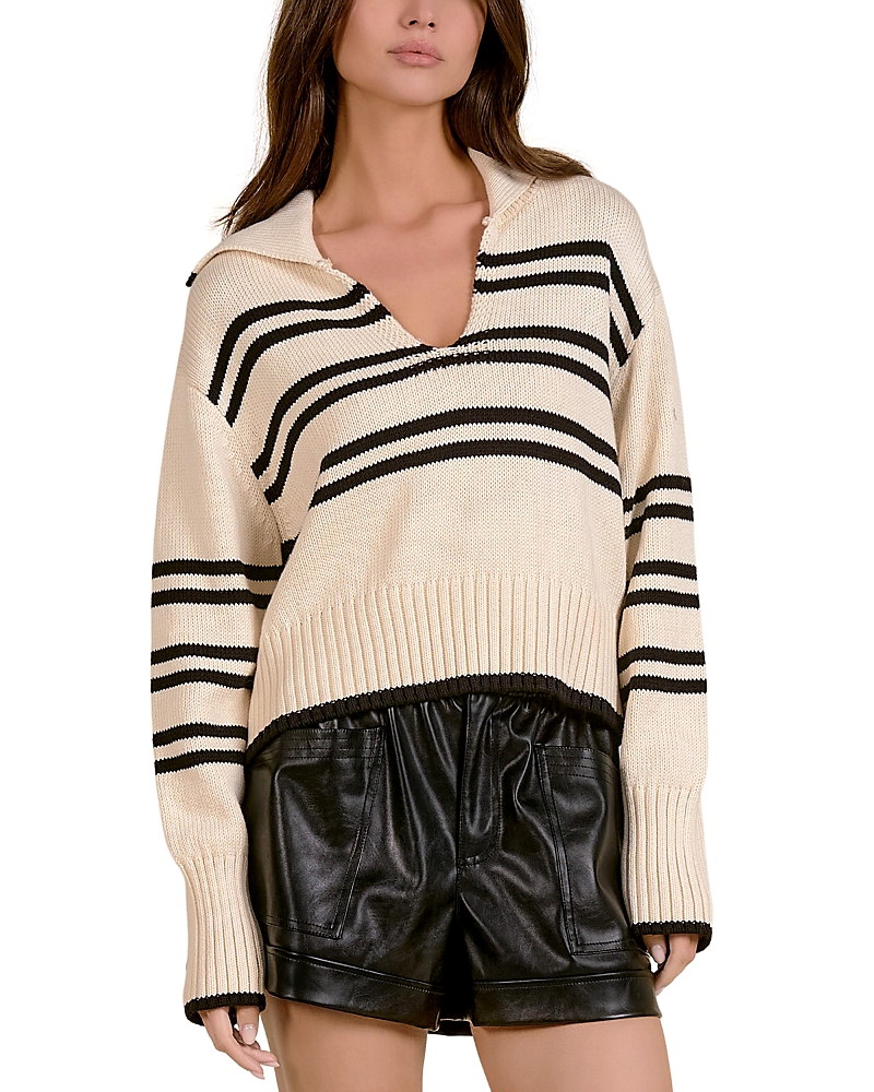 Elan Cotton Collared V Neck Sweater