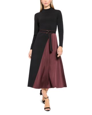 Belted Color Blocked Midi Dress