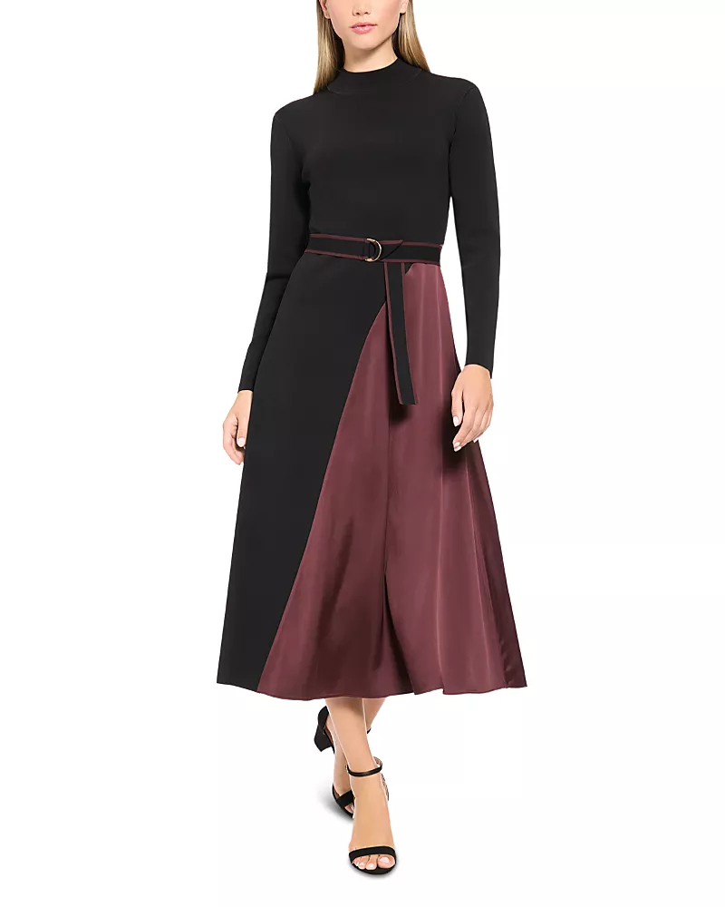 Luxely Belted Color Blocked Midi Dress